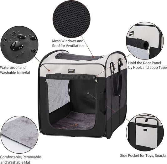 DONORO Dog Kennels and Crates for Medium Dogs, Portable Pop Up Indoor Pet Cage with Sturdy Wire Frame, Collapsible Travel Crate Soft Sided Cat Bag Escape Proof (Black, 28.0" L x 18.0" W x 22.0" H)