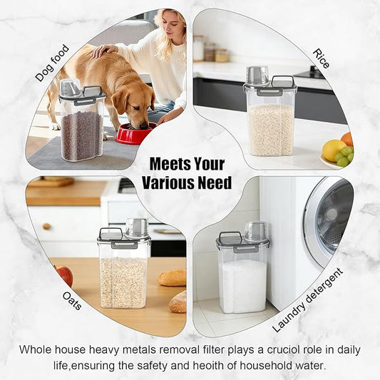 3-5Lbs Airtight Small Cat Dog Pet Food Storage Containers BPA Free, with Large Pour Spout/1 Measuring Cup/ 4 Safety Locks and Double-layer Silicone Strip (Clear Black 2Pack)