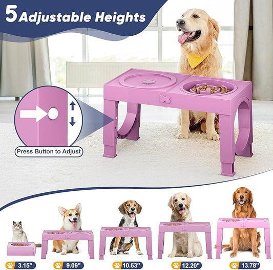 XIAZ Elevated Dog Bowls Large Breed Raised Dogs Bowl Stand Large/Medium Sized Dog Slow Feeder Dogs Bowls Food Water Stands 5 Heights Adjustable 9/11/12/14in Pet Feeder Dish Station