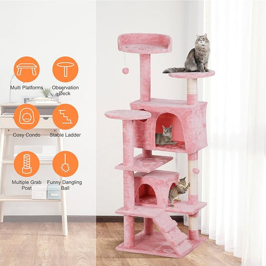 Nova Microdermabrasion 54 in Cat Tree Tower for Indoor Cats Multi-Level Cat Condo Cat Bed Furniture with Scratching Post Kittens Activity Center (Pink)