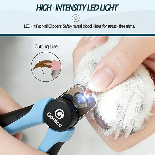 gonicc LED Pet Nail Clippers for Small Dogs & Cats, Light-Up Dog Nail Trimmer with Safety Lock & Built‑in File, Professional Stainless Steel Nail Clippers for Small Pets