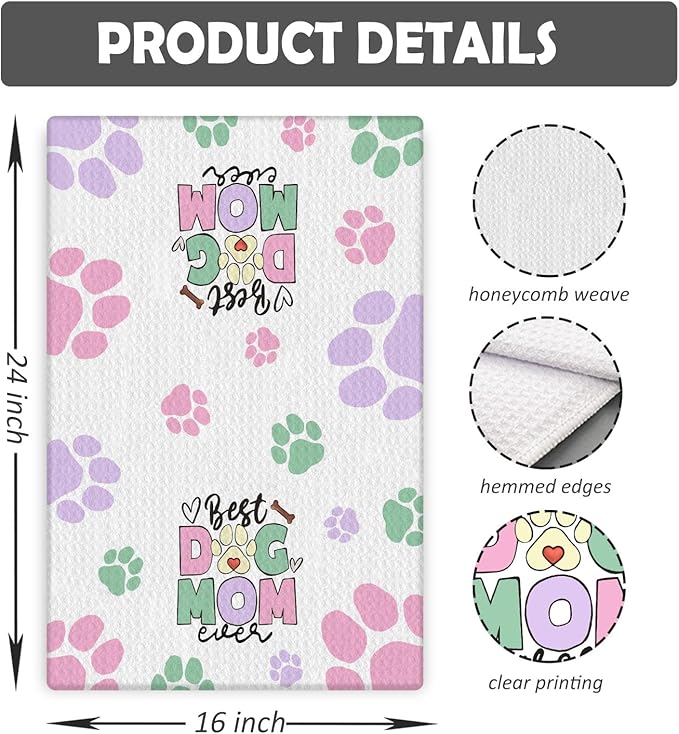 Dog Mom Gifts Kitchen Towels, Dog Lovers Owners Gifts for Women, Colorful Dogs Paws Hand Towels for Bathroom, 16x24 Inches