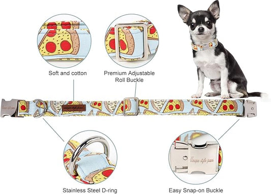 Unique style paws Dog Collar Metal Buckle Pizza Collar Gift Durable Cute Collar for Small Medium Large Boys Girls Dogs