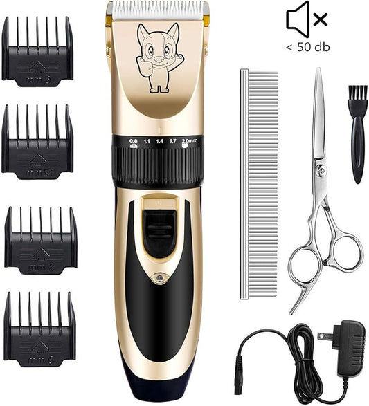 Highdas Dog Clippers for Grooming Rechargeable, Electric Dog Grooming Kit Clippers Low Noise, Cordless Quiet Dog Shaver, Pet Hair Trimmer Set for Dogs, Cats, Pets (Gold)