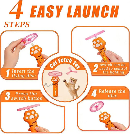 Cat Fetch Toy Launcher,Flying Disc Launcher Toy Rechargeable with 10 Flying Discs,Flying Cat Toy Disc Launcher for Kitten Dog Playing Interactive Hunting Tracking Toys for Outdoor Indoor,Orange