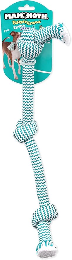 Mammoth Flossy Chews Extra Fresh Rope Tug – Premium Cotton-Poly Yarn with Floss Tug Toy for Dogs – Interactive Dog Rope Toy – Tug Dog Chew Toy for Small to Medium Dogs - Medium, 20”