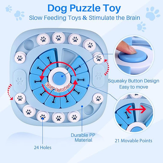 Puzzle Feeder Dog Toy for Large Medium Dogs, Mentally Stimulating Toys, Treat Dispensing Dog Toys, Enrichment for Smart Dogs, Pet Toy, Blue, 11.8X11.8X1.38inch