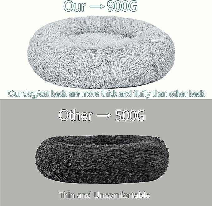 Calming Dog Bed for Small Dogs Cats, Kitty Puppy 23'' Round Anti-Anxiety Warm Fluffy Plush Faux Fur Bed, Soft Anti-Slip Donut Washable Small Pet Bed, Cozy Cat Puppy Bed, Fits up to 30 lbs Pets