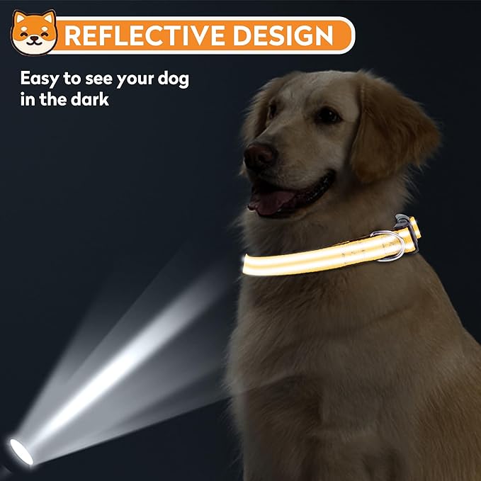 Reflective Dog Collar, Adjustable Soft Neoprene Padded Nylon Pet Collars with Buckle for Puppy and Small Dogs, Cats, Yellow,XS