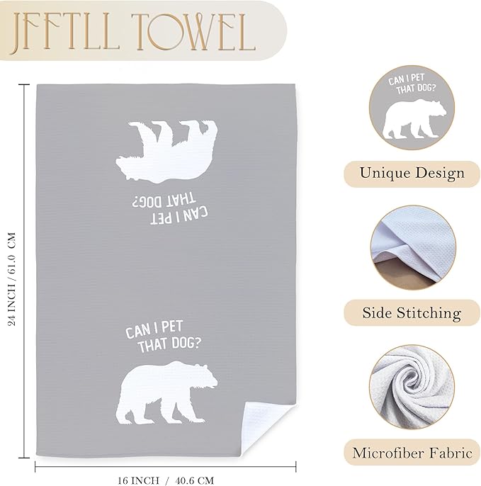 Funny Bear Kitchen Towels, Gifts for Bear Wildlife Camping Lovers Dish Tea Towels for Kitchen Decor, Can I Pet That Dog Decorative Hand Towel for Bathroom, 16x24 Inch - Grey