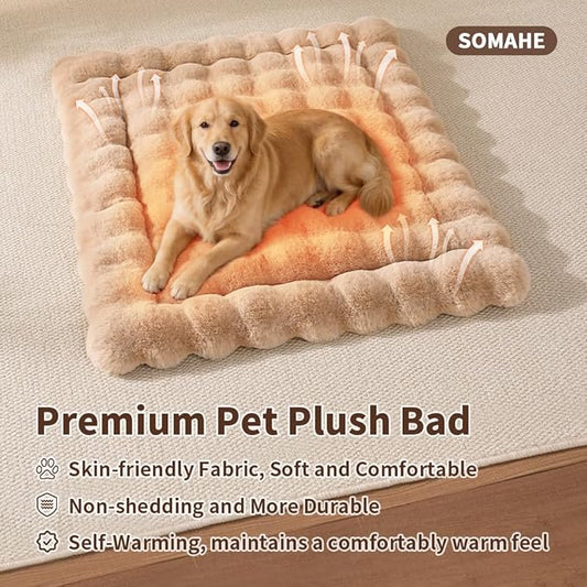 Large Dog Bed Mat, Extra Large Plush Faux Fur Washable Pet Bed for Large Dogs, Non-Slip Fluffy Dog Mat – Machine Washable XL Dog Sleeping Pad for Large Breeds, 35 x 27 Inch Coffee