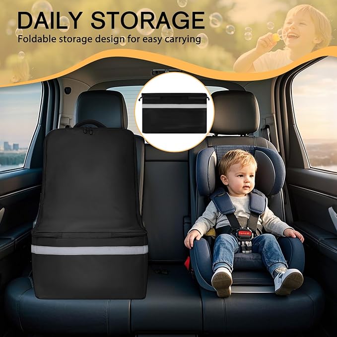 LARIPOP Car Seat Travel Bag for Airplane Gate Check Approved, Padded Backpack with Adjustable Straps, Reflective Strips & Protective Feet for Infant Convertible Booster Seats, Black