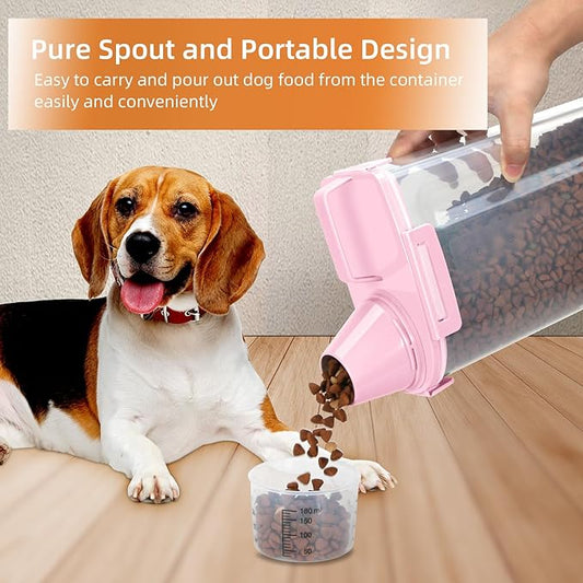 3-5Lbs Airtight Small Cat Dog Pet Food Storage Containers BPA Free, with Large Pour Spout/1 Measuring Cup/ 4 Safety Locks and Double-layer Silicone Strip (Pink 2Pack)