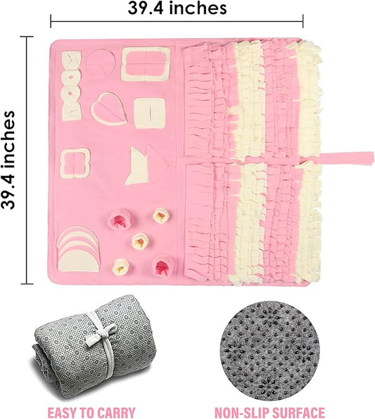Snuffle Mat for Small Large Dogs (39.4" x 39.4") - Nosework Feeding, Easy to Fill, Machine Washable Training Mat, Pet Activity/Toy/Play, Great for Stress Release - L & Pink
