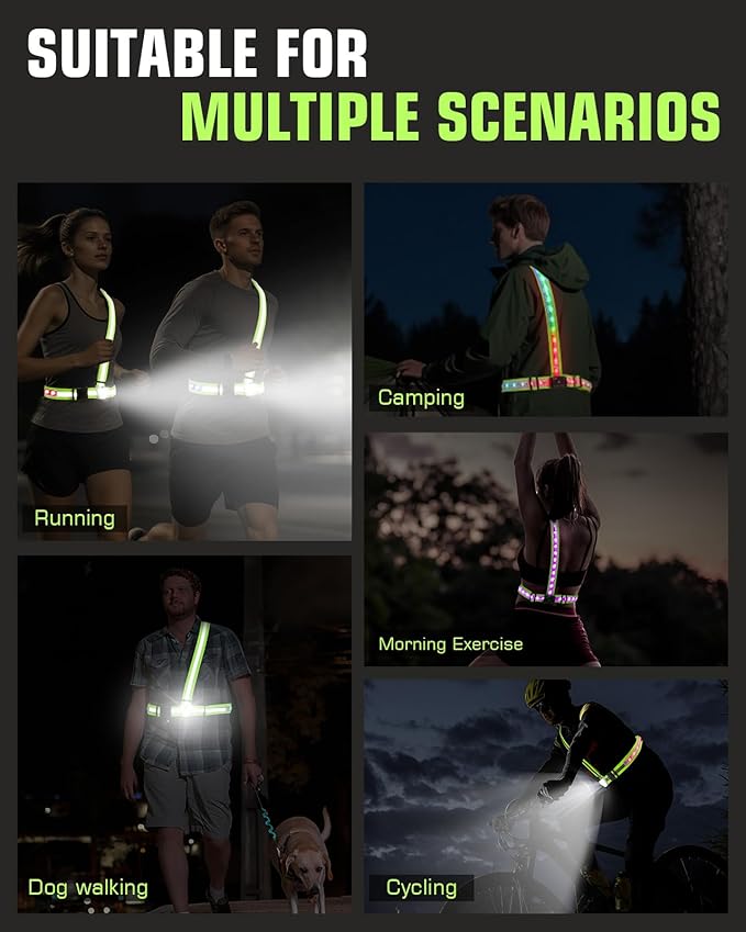 Zacro LED Reflective Vest with Chest Light 500LM, 5 RGB Colors High Visibility Rechargeable Light Up Running Vest IPX4 Night Safety Running Gear for Dog Walking, Cycling, Adjustable for Men Women
