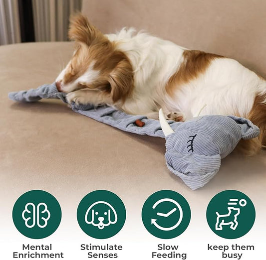 Trunk or Treat Plush Toy for Dogs, Snuffle Interactive Dog Treat Puzzle, Puppy Plush Toy, Machine Washable Dog Enrichment, Made of Recycled Materials, All Breed Sizes, Elephant