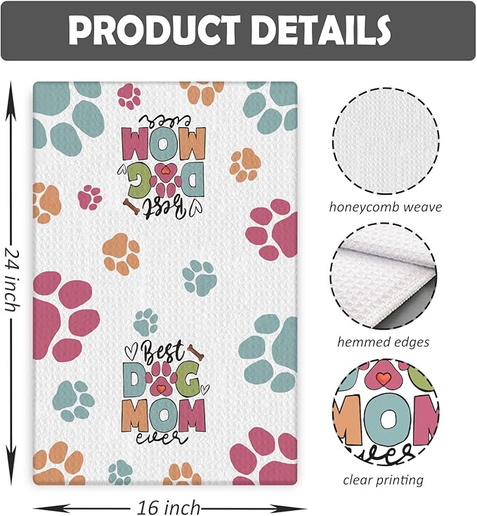 Dog Mom Gifts Kitchen Towels, Dog Lovers Owners Gifts for Women, Colorful Dogs Paws Hand Towels for Bathroom, 16x24 Inches