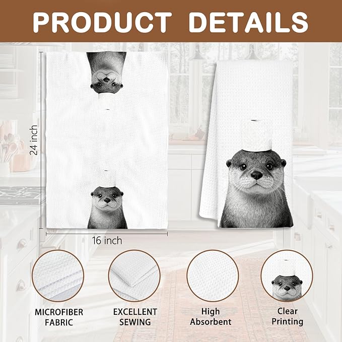 Funny Otter Bathroom Hand Towels, Otter Gifts for Women, Animal Lover Gifts, Black and White Wild Animal Decorative Hand Towels for Bathroom Decor, 16x24 Inch