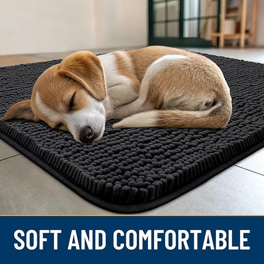 Smiry Dog Door Mat for Muddy Paws 70x32, Absorbs Moisture and Dirt Doormat, Non-Slip Washable Quick Dry Chenille Front Door Mat Indoor Entrance, Entryway Carpet for Inside Floor, Black
