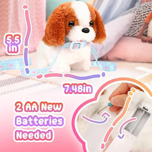 Tagitary Plush Toys Puppy Electronic Toy Walking and Barking Dogs,Tail Wagging Fake Dog Interactive Dog Toy for Kids with Leash,Easter Christmas Birthday Gift for Toddlers Kids