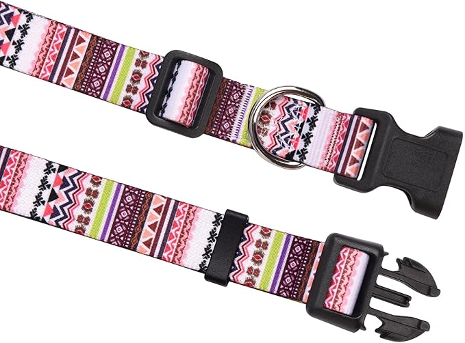 Dog Collar with Bohemia Floral Tribal Geometric Patterns - Soft Ethnic Style Collar Adjustable for Small Medium Large Dogs(Pink Bohemia,L)