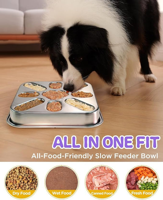 2-Pack Slow Feeder Dog Bowls with Non-Slip Mat, Stainless Steel Slow Feeder for Small & Medium Dogs, 2.5 Cups Pet Bowl for Slows Down Eating, Dishwasher Safe, Anti-Gulping Dog Bowl