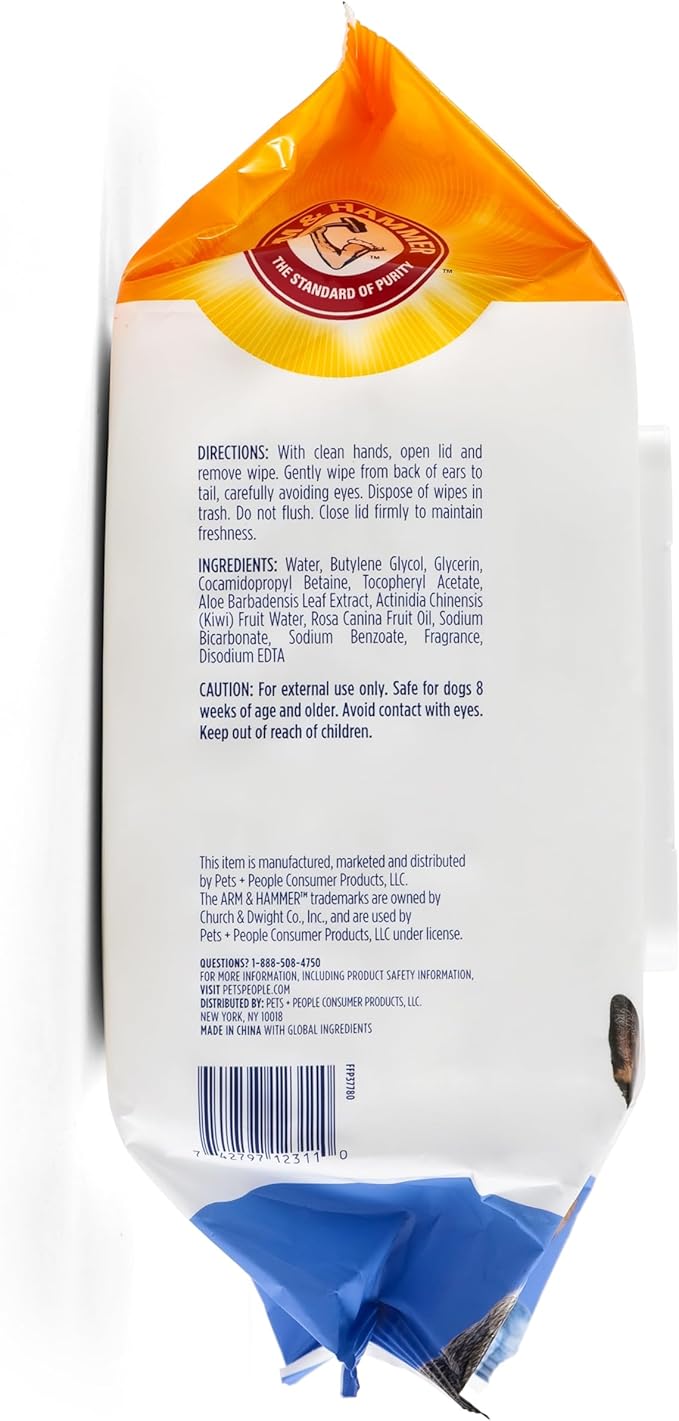Arm & Hammer for Pets Odor Control Wipes for Dogs, Best Odor Eliminating Waterless Cleaning for Dogs & Puppies | Blueberry Coconut Scent, 100ct (Pack of 2)