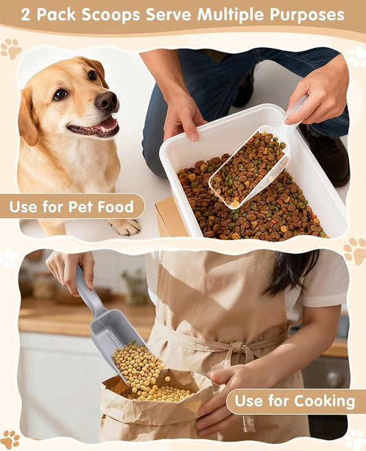 2-Pack Dog Food Scoop 1 Cup, Plastic Pet Food Measuring Scoop With Measuring Lines (1/2 & 1 Cup Markings) for Dogs, Cats, Fish, Bird(Transparent and Grey
