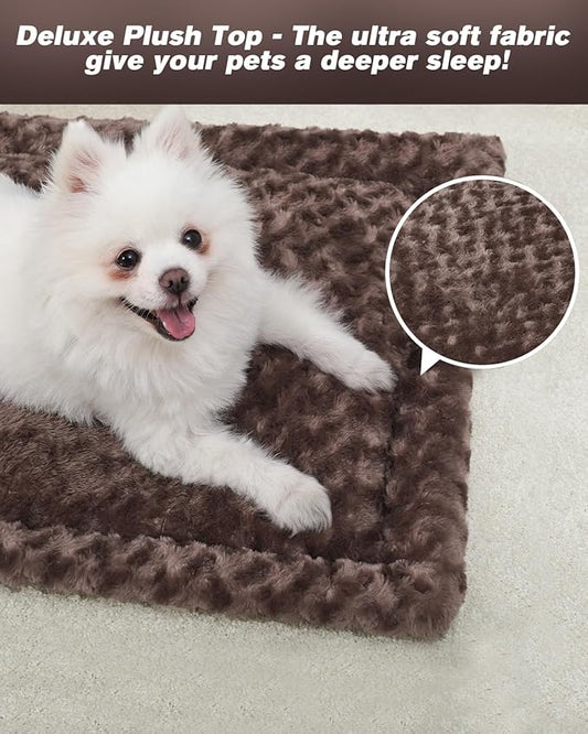 Washable Dog Bed Mat Dog Crate Pad Soft Fluffy Pet Kennel Beds Dog Sleeping Mattress for Large Jumbo Medium Small Dogs, 41 x 27 Inch, Brown