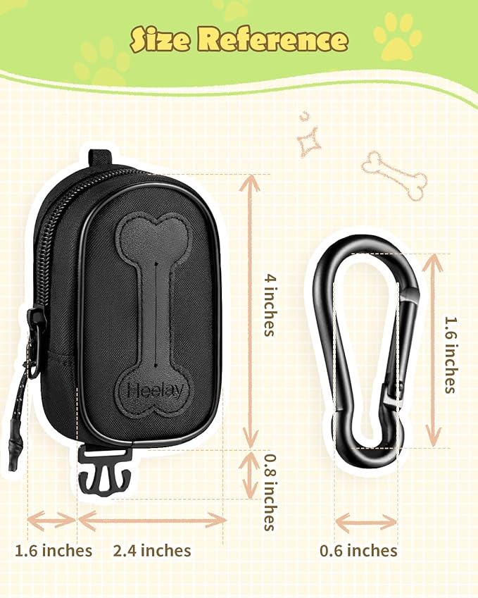 Dog Poop Bag Holder, Hands Free Cute Dog Poop Bag Dispenser for Leash with Big Opening Pet Waste Bag Holder Zippered Pouch with Carabiner Hook Waterproof Pet Poop Bag Holder Black