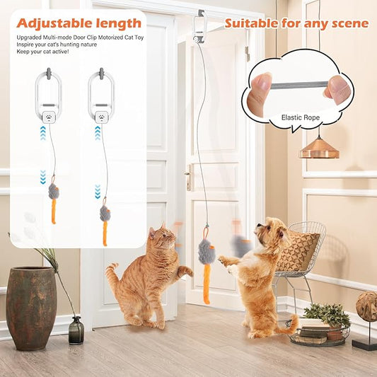 Rechargeable Electric Cat Teaser – Interactive Door Clip Teaser for Cats, 2 Motion Modes (360° Spin & Irregular Jumping), Smart Auto Cat Toy for Exercise & Fun (Grey)