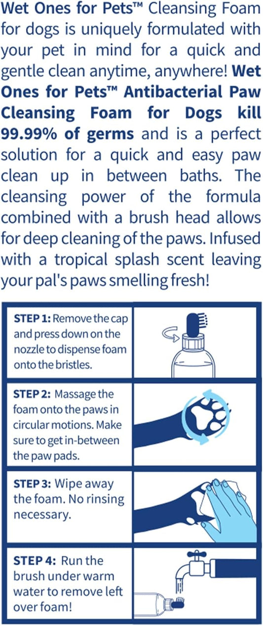 Wet Ones for Pets Antibacterial Dog Paw Cleaner with Built-in Scrubber Brush, Tropical Splash Scent - Foaming Cleanser for Dog Paws - Paw Washer & Grooming Care, 5 Ounce
