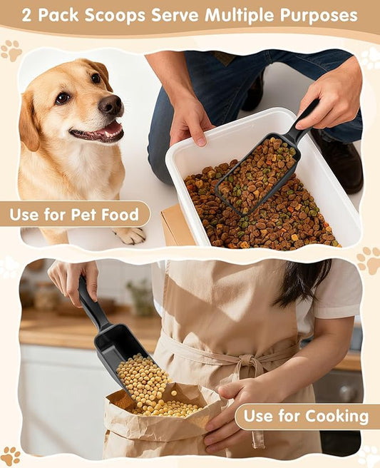 2-Pack Dog Food Scoop 1 Cup, Plastic Pet Food Measuring Scoop With Measuring Lines (1/2 & 1 Cup Markings) for Dogs, Cats, Fish, Bird(Black)