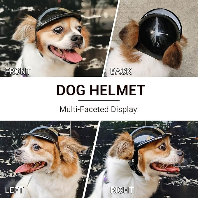 Medium Dog Helmet with Ear Holes - Adjustable, Lightweight, Hard Black Pet Helmet for Outdoor Activities/Motorcycle/Bike