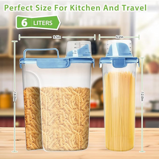 Rice Storage Container, 5 to 10lb Dry Food Airtight Dispenser, Pet Dog Cat Food Canister, BPA Free Clear Plastic Kitchen and Pantry Bin for Oatmeal, Cereal, Pasta, Flour Pack of 2 Blue