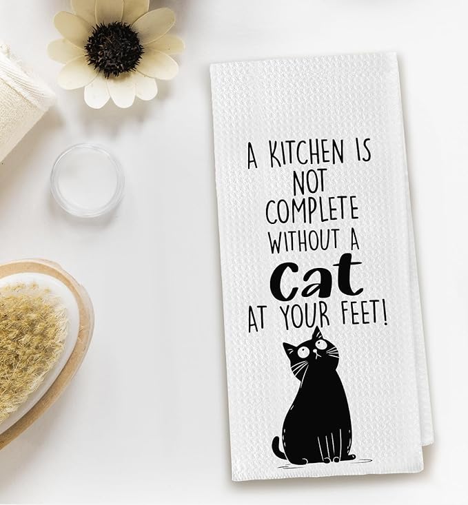 Funny Black Cat Dish Towels for Kitchen, A Kitchen is Not Complete Without A Husky at Your Feet, Black Cat Gifts, Cat Kitchen Towels, Cat Christmas Decorations, Gifts for Cat Lovers 16x24 inch