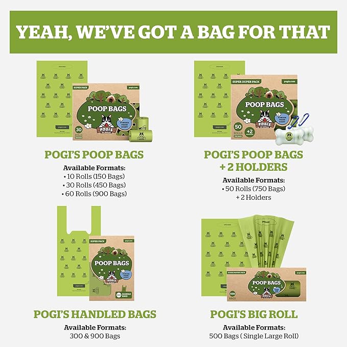 Pogi’s Dog Poop Bags – Leak-Proof & Extra Thick Pet Waste Bags (Unscented, 60 Rolls, 900-Count)