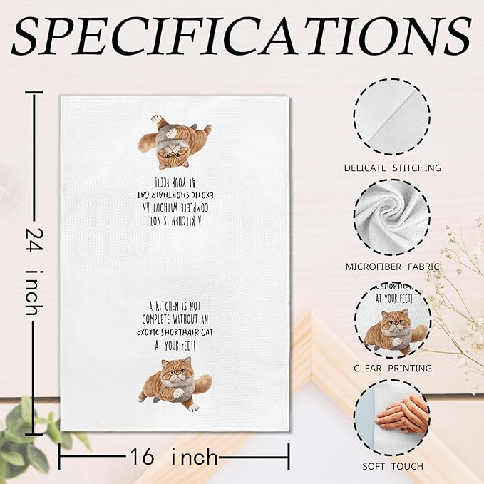 Funny Exotic Shorthair Cat Kitchen Towels, Exotic Shorthair Cat Mom Lady Lovers Gifts for Women Hand Towels, Pet Lover Gifts Dishcloths Dish Towel for Kitchen 16x24 Inches Set of 2