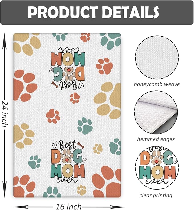 Dog Mom Gifts Kitchen Towels, Dog Lovers Owners Gifts for Women, Colorful Dogs Paws Hand Towels for Bathroom, 16x24 Inches