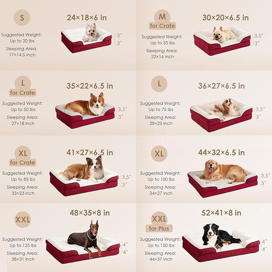 EHEYCIGA Orthopedic Dog Beds for Large Dogs, Waterproof Memory Foam Large Pet Bed with Sides, Non-Slip Bottom and Egg-Crate Foam Dog Couch Bed with Washable Removable Cover,Red