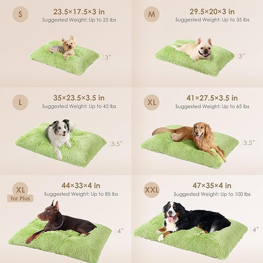 EHEYCIGA Fluffy XXL Dog Crate Pad, Plush Faux Fur Crate Bed for Extra Large Dogs, Calming Anti Anxiety XXL Dog Bed, Washable Warm Mat with Non-Slip Bottom, Green