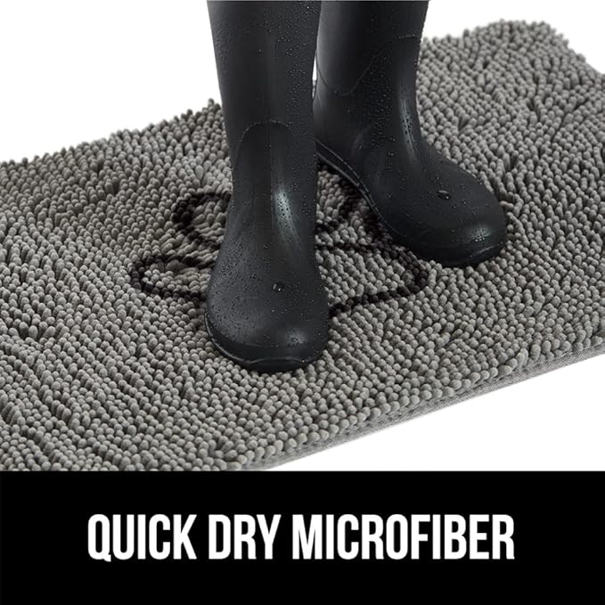 GORILLA GRIP SoakSTOPPER Dog Door Mat, Machine Washable Rug Absorbent Doormat Captures Moisture Mud Dirt, Quick Dry Soft Chenille Entryway Rugs Indoor Entrance Mats for Dog Paws, 24x17 Paw Grey