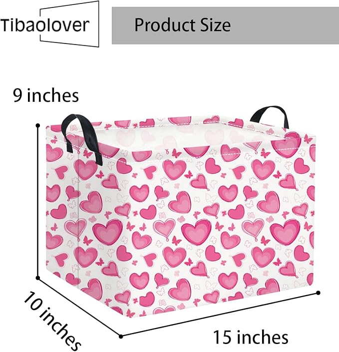 Rectangular Valentines Basket for Women Girls Storage Bin Organizer Box Shelf Room Decor(Butterfly Heart)