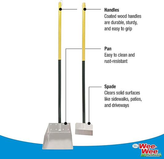 Four Paws Stainless Steel Long-Handled Dog Pooper Scooper Spade & Pan 2 Piece Set, Pet Waste Pickup Tool, 38" x 7"