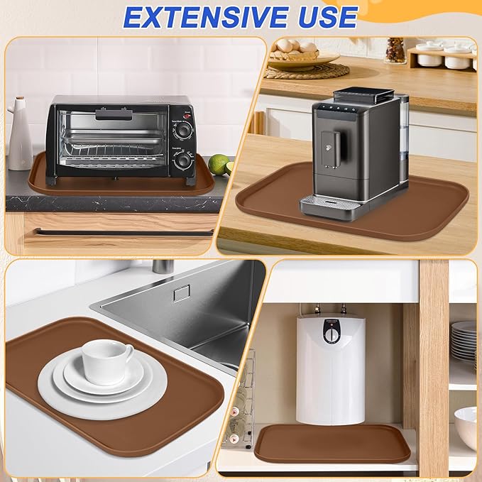 Silicone Pet Feeding Mat with Raised Edge for Food and Water, Dog Bowl Mats, Cat Bowls Placemat with High Lip for Floor Waterproof, Rubber Tray for Cats and Dogs 22 x 14 x0.8 Brown