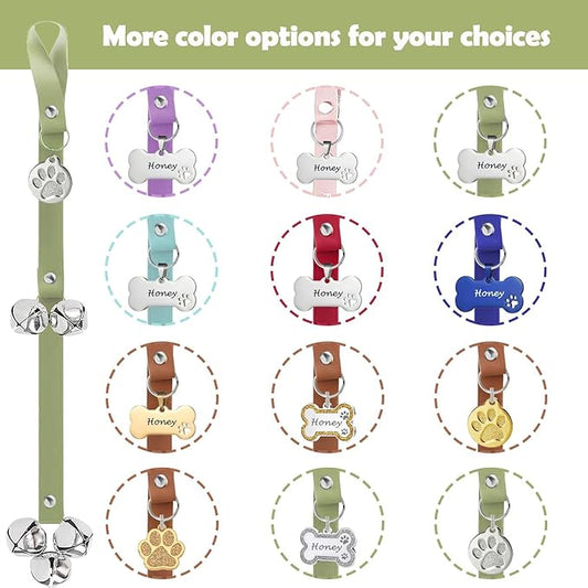 Leather Dog Bells, Puppy Potty Training Bell Dog Doorbell Potty Train Dog Bell for Potty Training Door Bells for Dogs to Ring to Go Outside Jingle Bells (Leather Green, Round Paw 1 PCS)