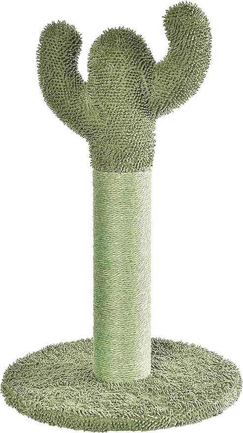 Amazon Basics Cat Scratching Post, Indoor Cactus with Natural Sisal for Kittens with Dangling Ball Toy, Medium, 25.6"H, Green