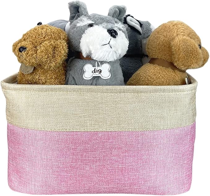 Personalized Foldable Storage Basket with Cute Dog Yorkie Collapsible Sturdy Fabric Pet Toys Storage Bin Cube with Handles for Organizing Shelf Home Closet, Pink and White