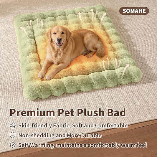 Large Dog Bed Mat, Extra Large Plush Faux Fur Washable Pet Bed for Large Dogs, Non-Slip Fluffy Dog Mat – Machine Washable XL Dog Sleeping Pad for Large Breeds, 35 x 27 Inch Green