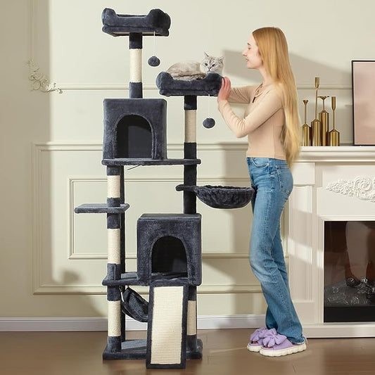 Letkind Cat Tree, 70-Inch Cat Tree Tower with Hammock, Scratching Post, Condo and Multi-Level Cat Tower, Large Cat Activity Center Playhouse, Dark Gray LCT015